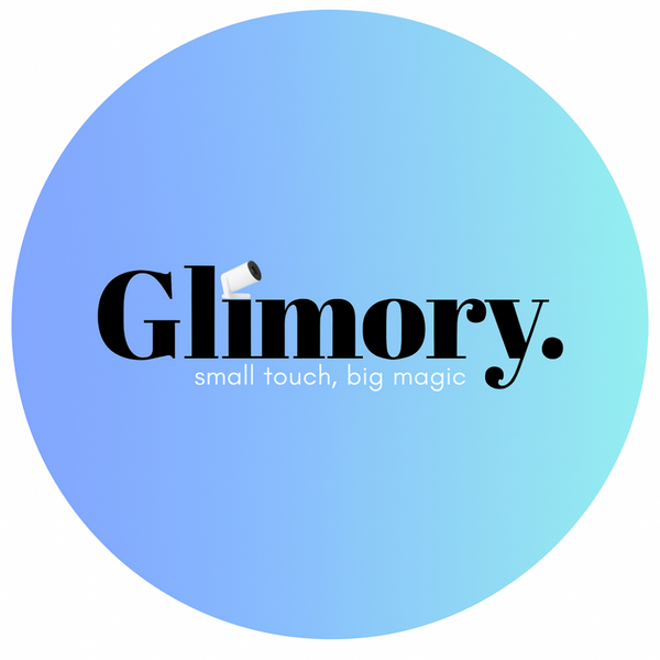 Glimory logo with a blue gradient circle on a white background